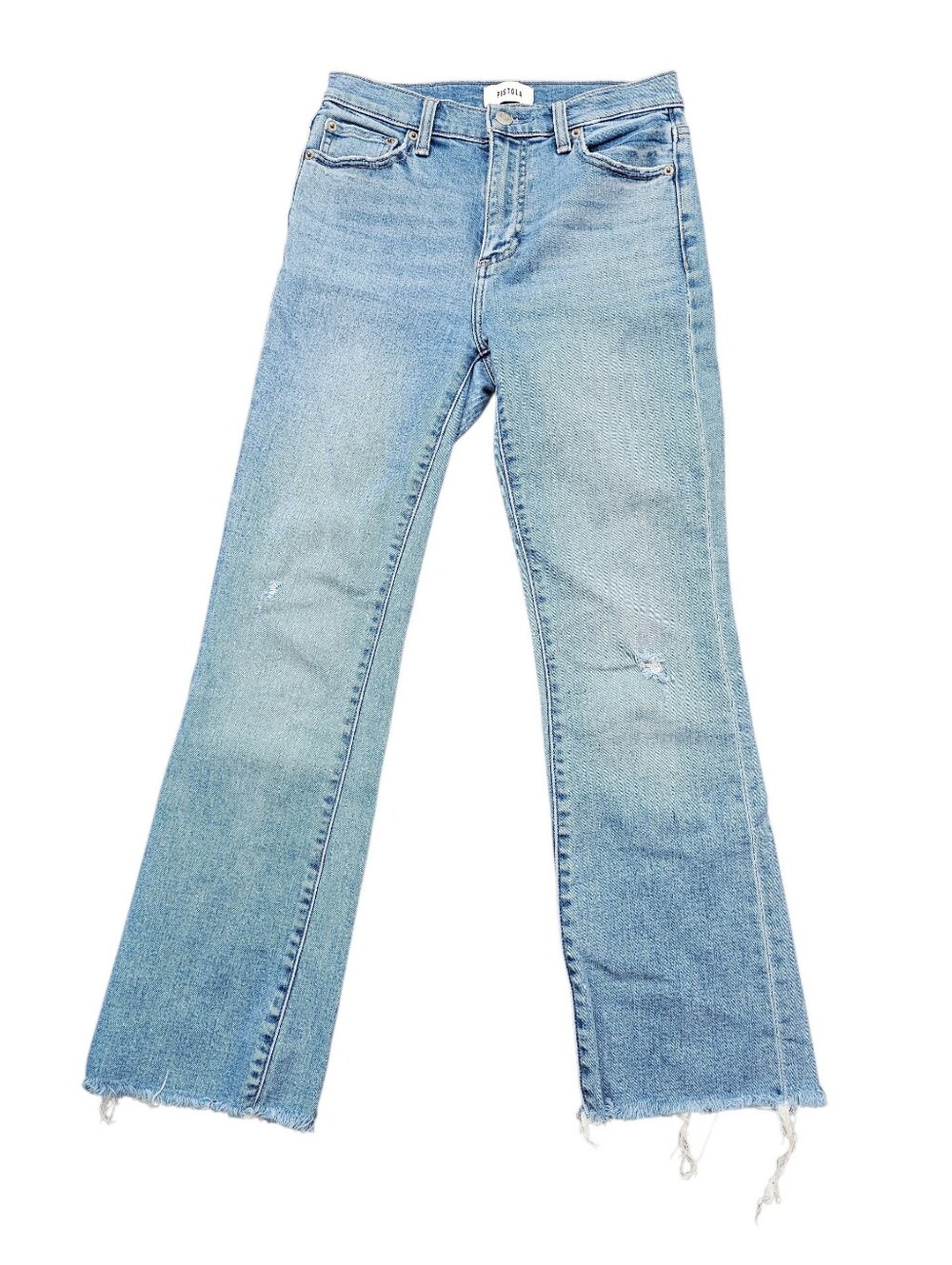 PISTOLA Lennon High Rise Cropped Boot Cut Jean Raw Hem Distressed Size 25